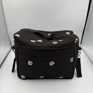 Baby Stroller Insulated Organizer Bag/Pouch Black Canvas w/Embroidered BearsEUC